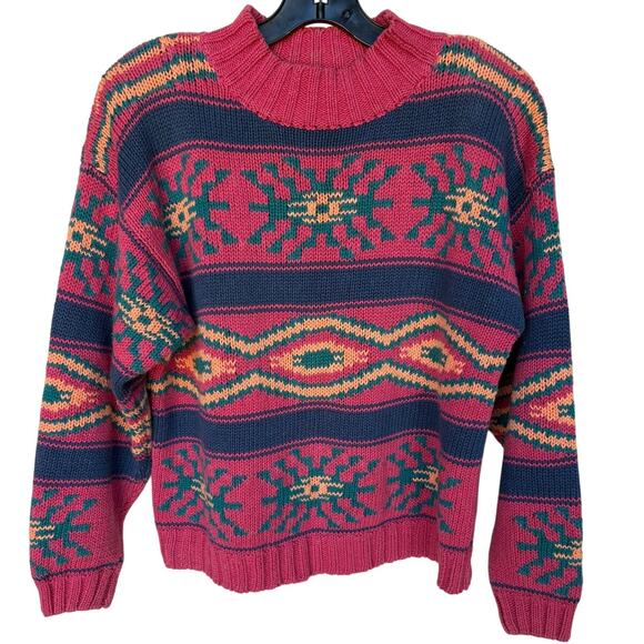 Vintage Nuovo Southwest " Aztec " Chunky Knit Sweater Cottage 80's Americana s L - Picture 1 of 10